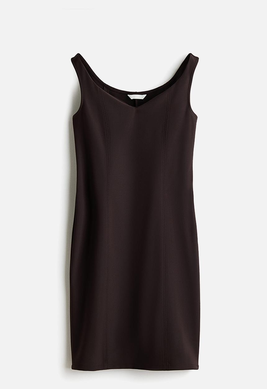H&M - Off-the-shoulder jersey dress - dark brown