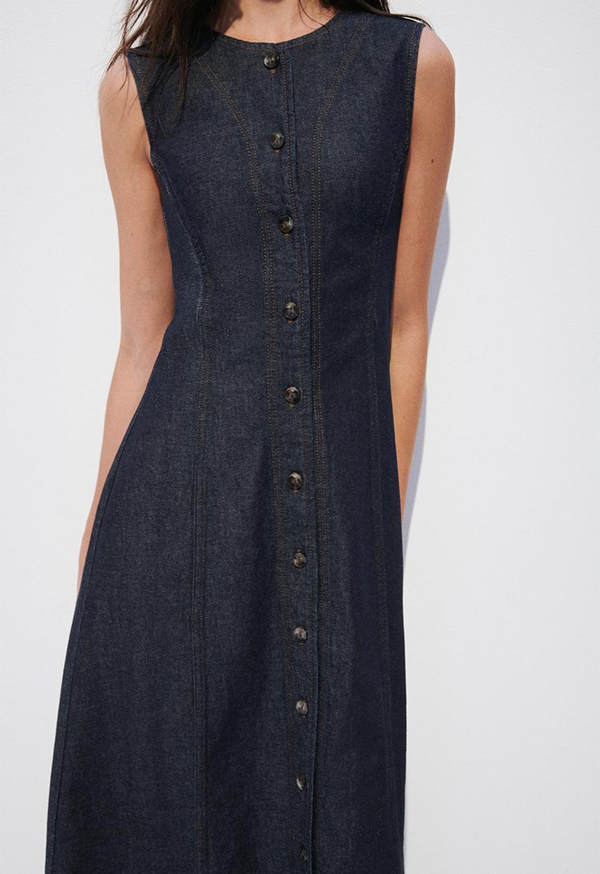 H&M - Button-front denim dress - dark denim blue