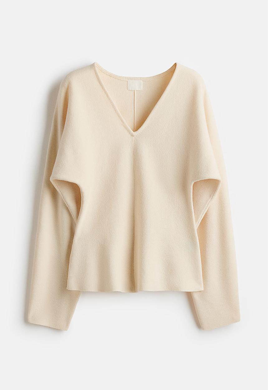H&M - Knitted v-neck top - light beige