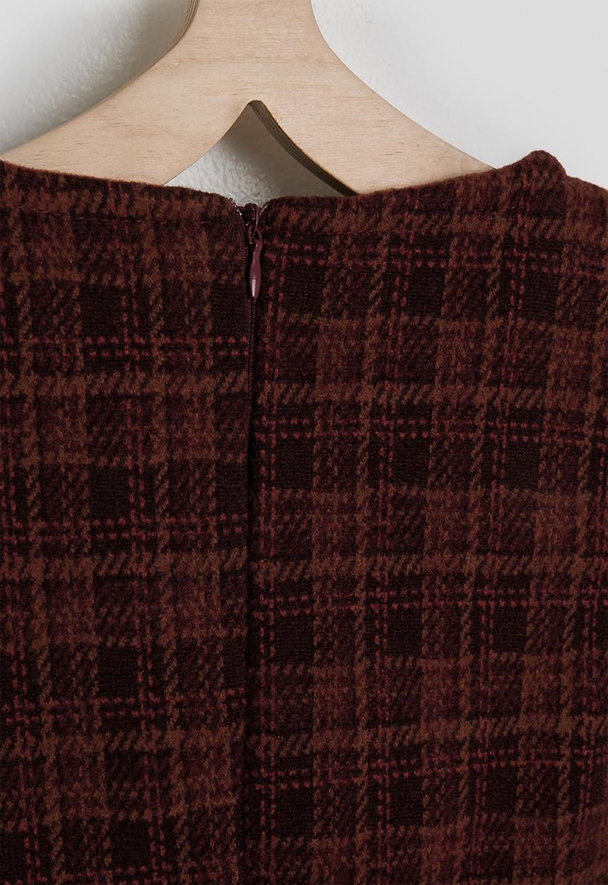 Pop Candy - Check tunic dress with ribbed long sleeve top - burgundy/cream