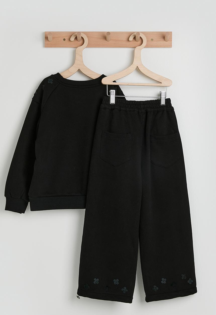 Pop Candy - Floral applique detail sweatshirt with drawstring sweatpants - black