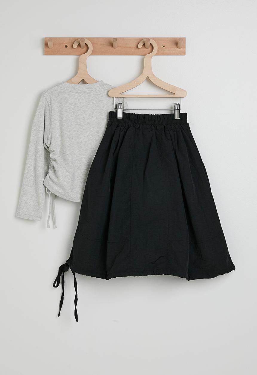 Pop Candy - Drawstring top & midi skirt - ice heather/black