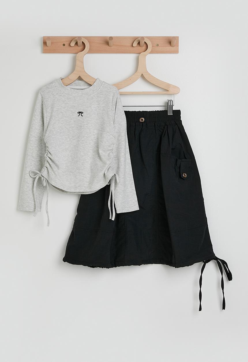 Pop Candy - Drawstring top & midi skirt - ice heather/black