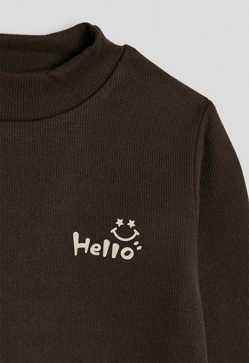 Pop Candy - Ribbed high neck top - dark brown