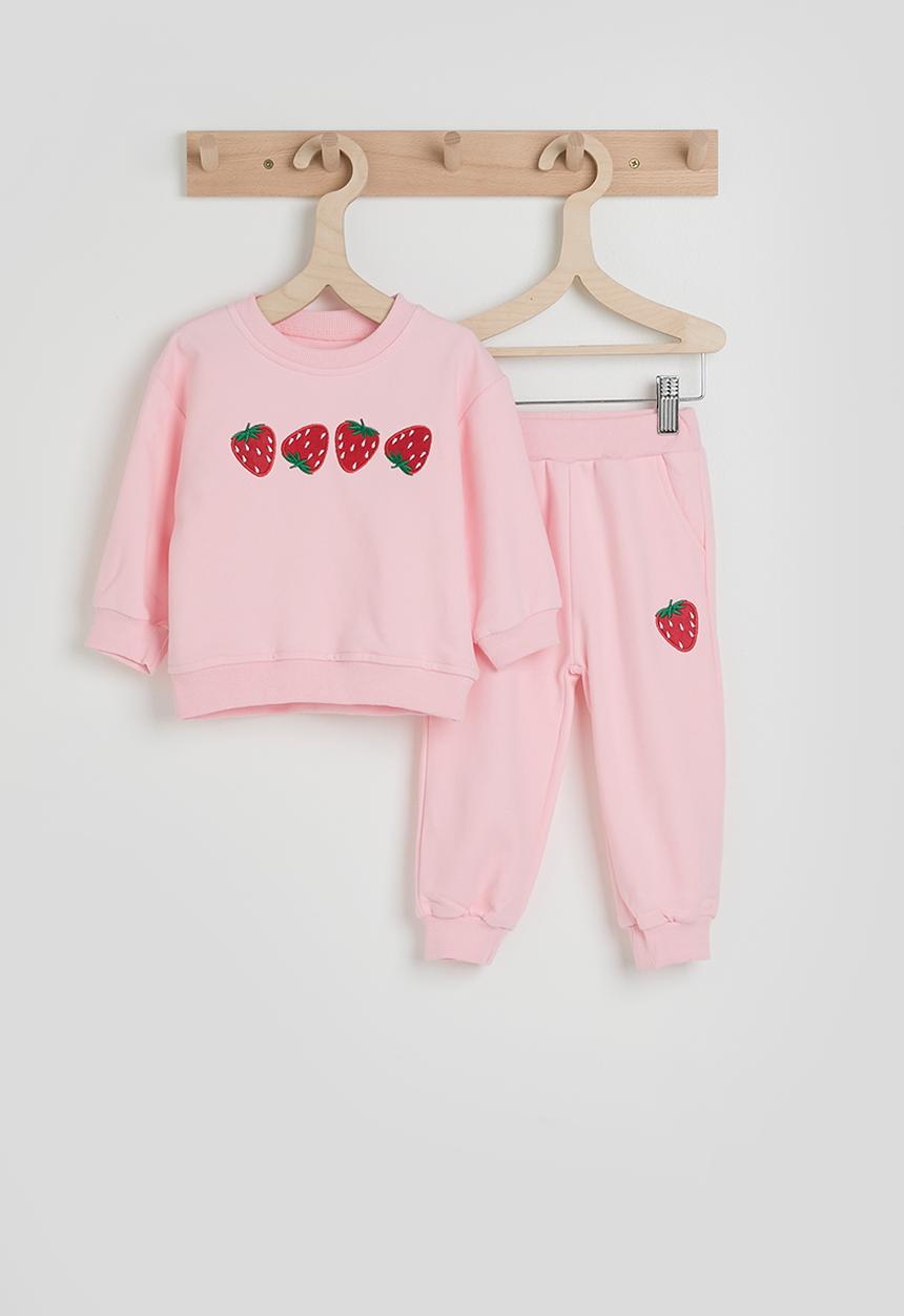 Pop Candy - Embroidered strawberry sweatshirt & joggers - pink