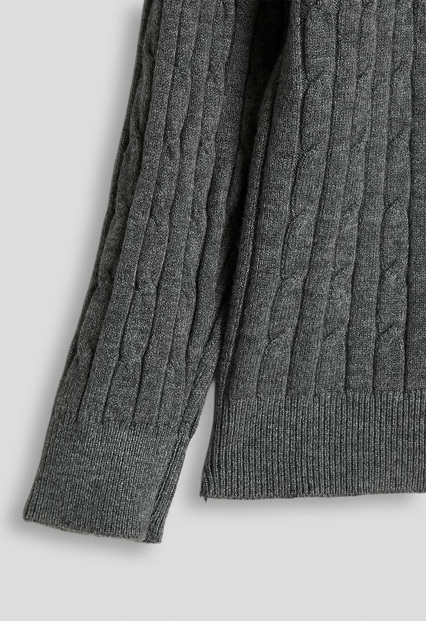 Pop Candy - Cable knit bear embroidered cardigan - cool grey