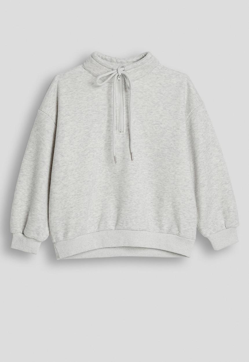 High neck zip-up sweatshirt - ice heather