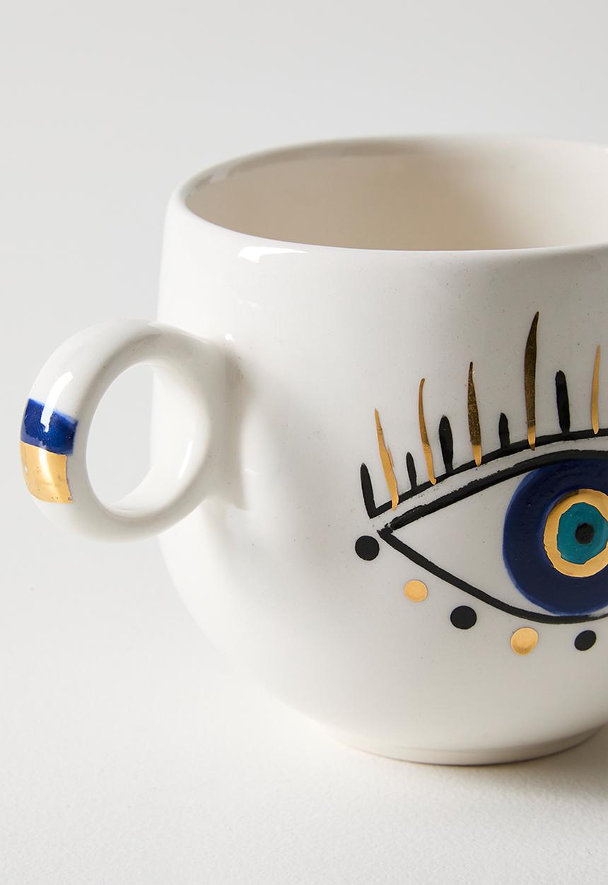 Urchin Art - Bubble Mug B Evil Eye - white
