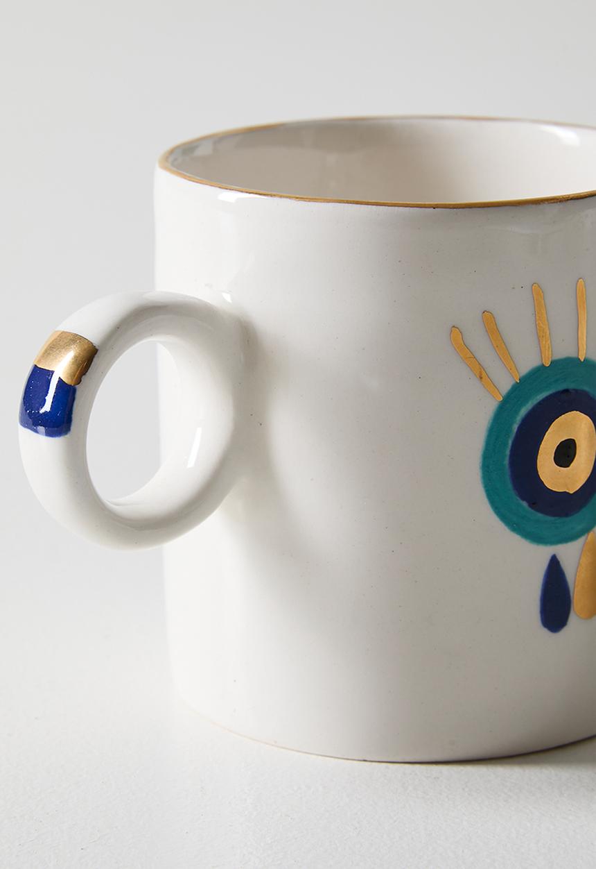 Urchin Art - Mari Mug Evil Eye Set of 4 - white