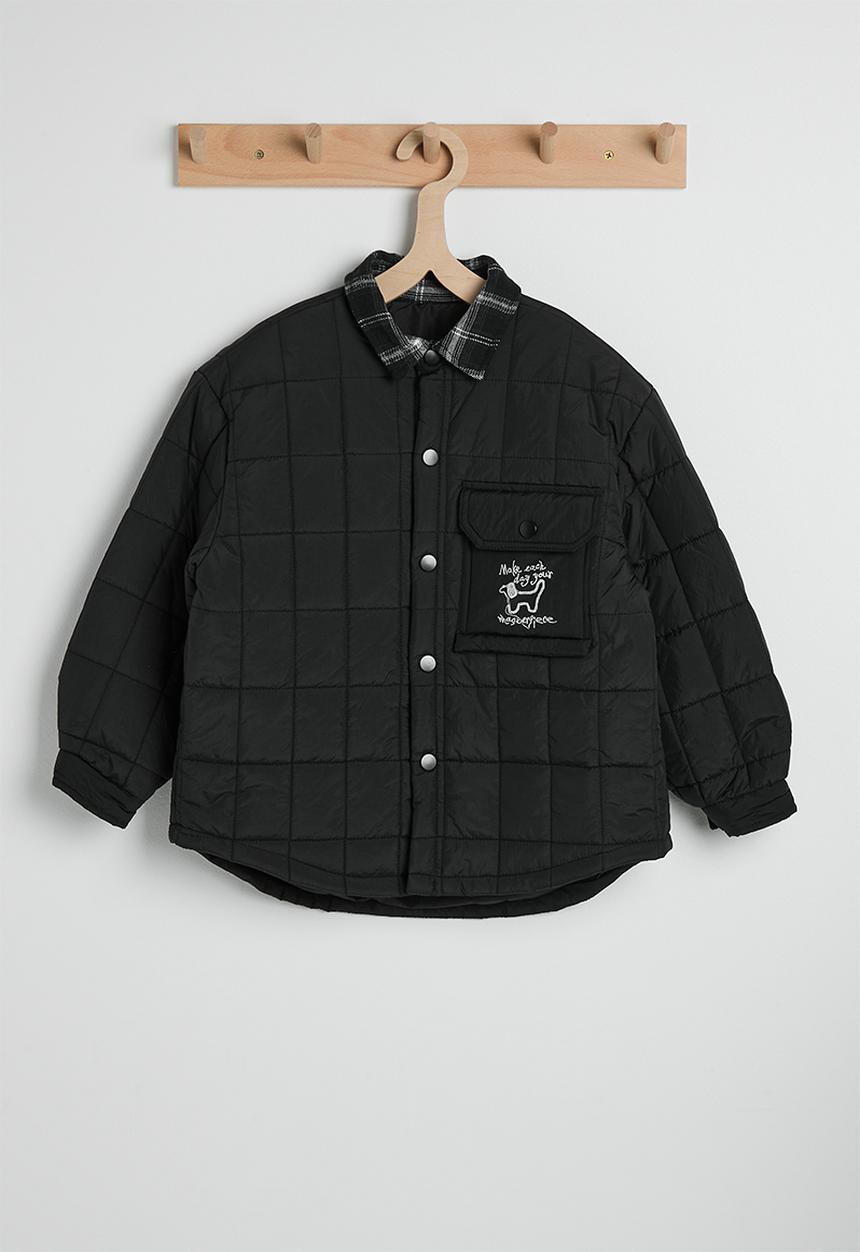 Pop Candy - Box quilted jacket with plaid collar - black