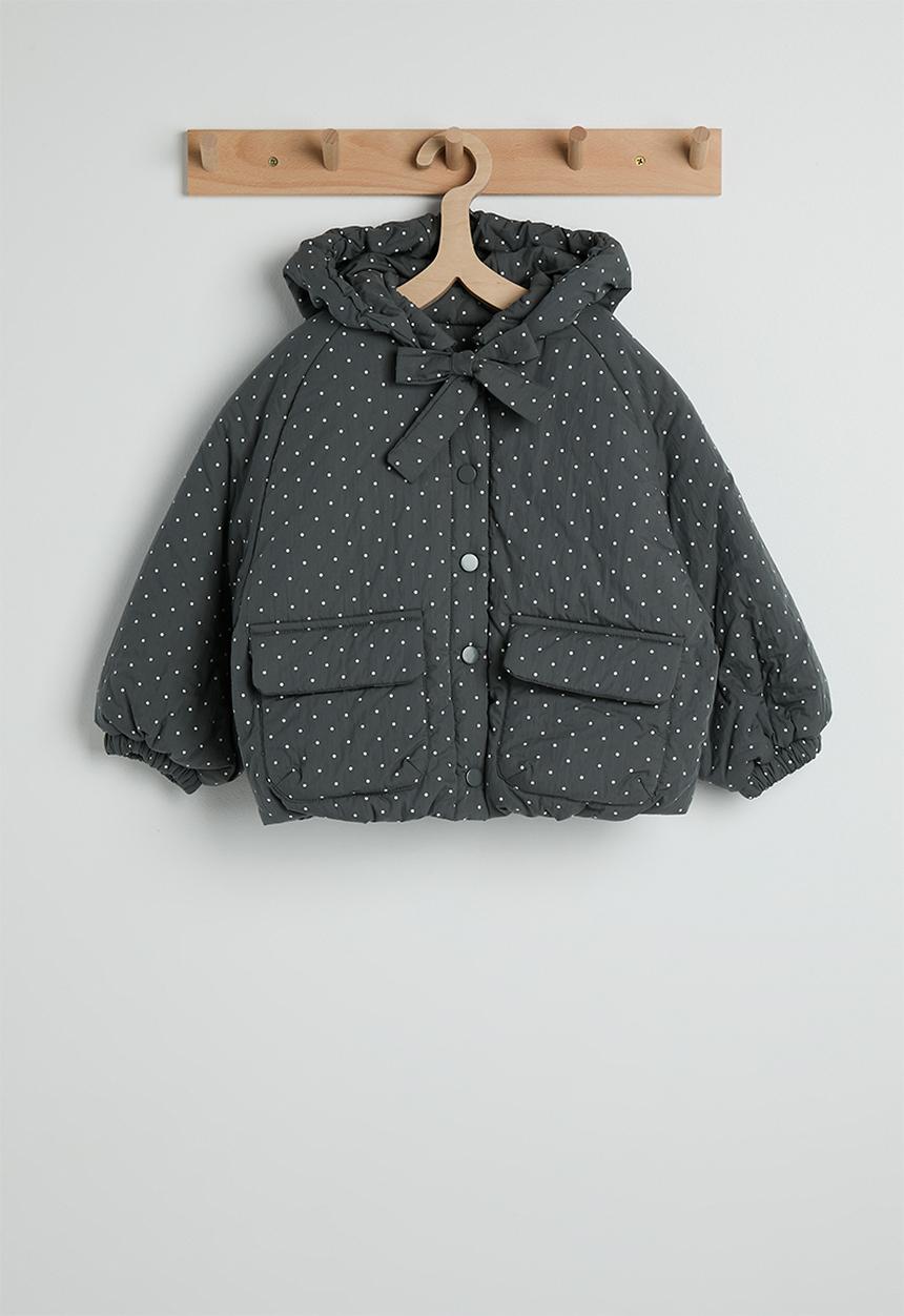 Micro dot neck tie puffer jacket - dark grey/aop