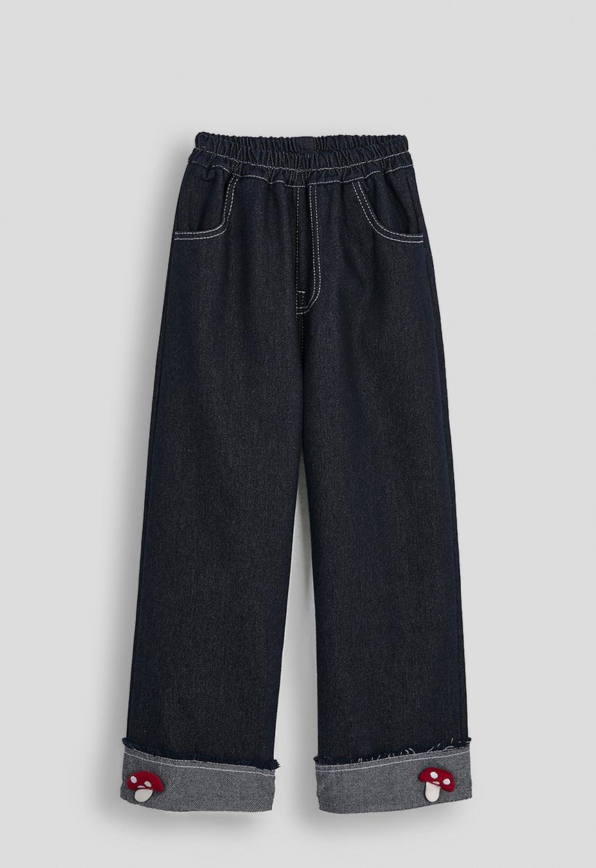 Pop Candy - Turn-up cuff jeans with applique mushrooms - navy