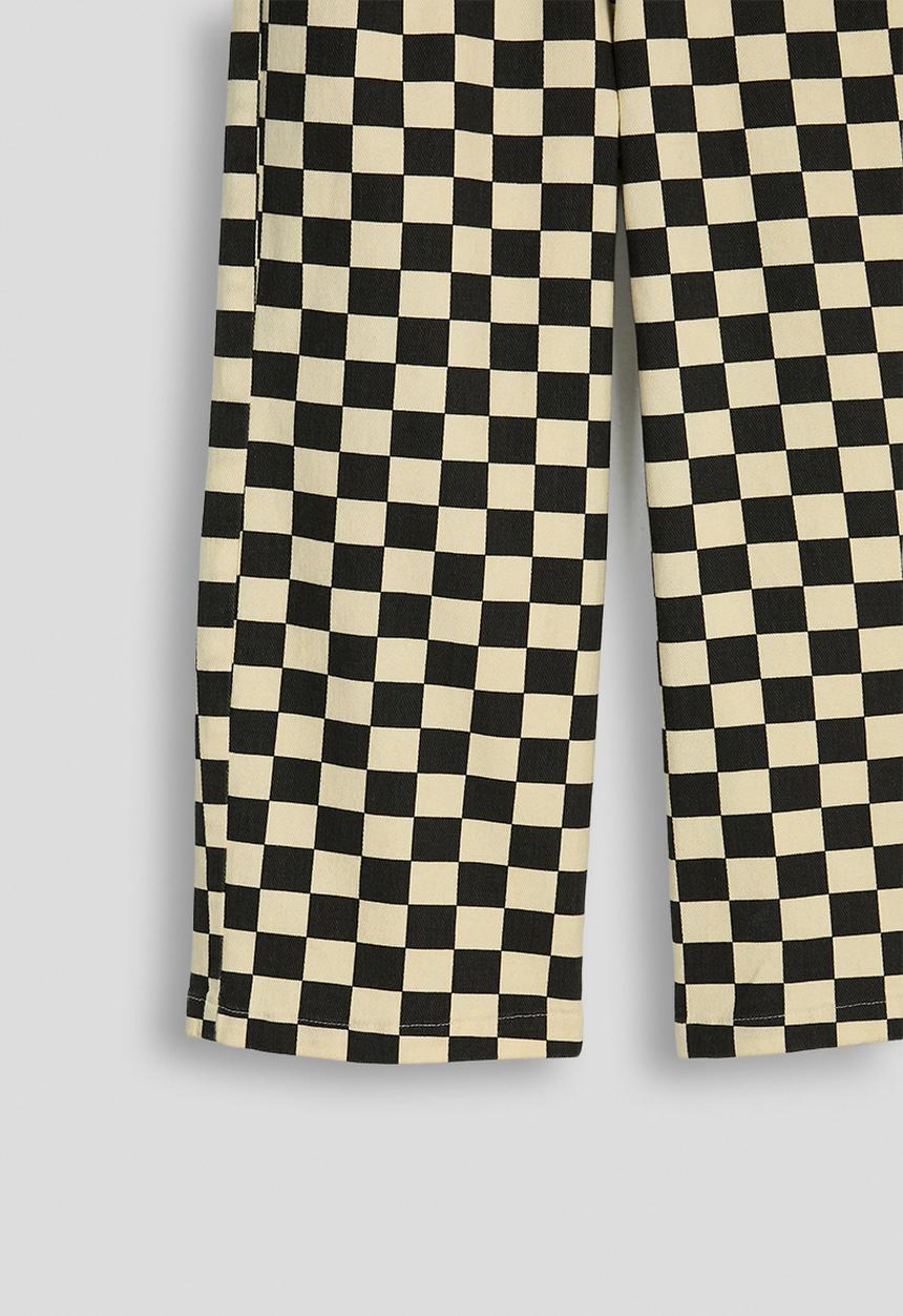 Pop Candy - Button tab wide leg jeans - black checkerboard/beige