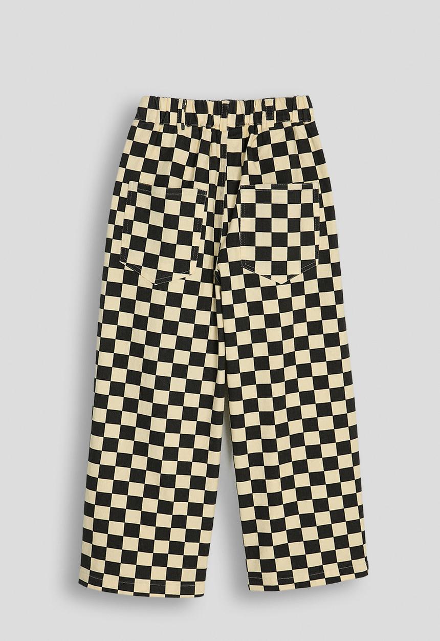 Pop Candy - Button tab wide leg jeans - black checkerboard/beige