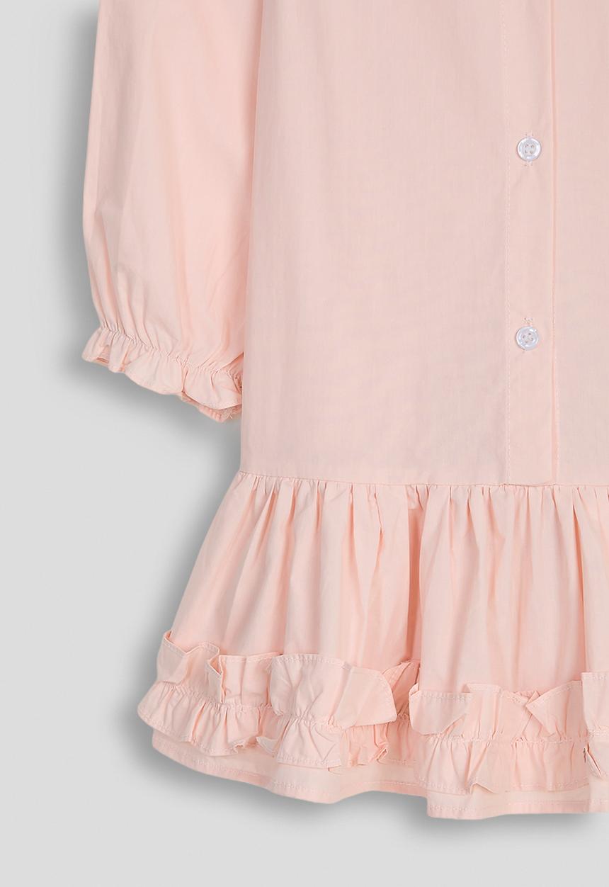 Pop Candy - Peter pan collar shirt dress with frilled hem - pink fraud