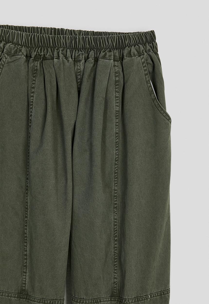Pop Candy - Panelled wide-leg pants with drawstring hem - khaki olive