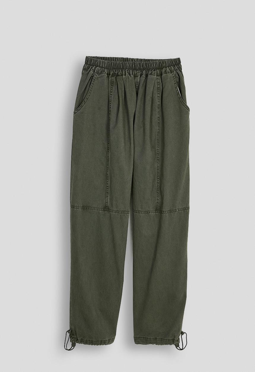 Pop Candy - Panelled wide-leg pants with drawstring hem - khaki olive