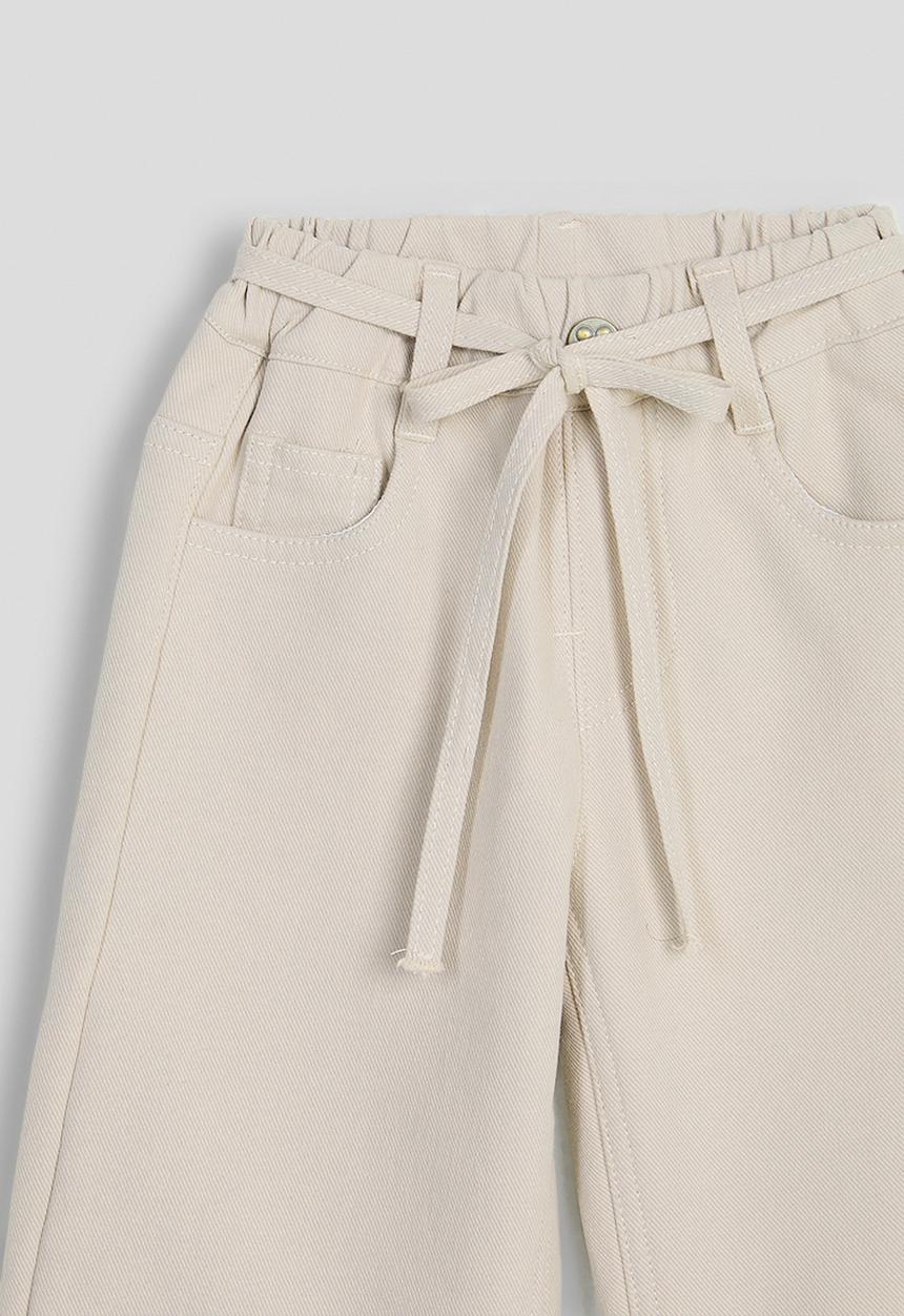 Pop Candy - Wide leg denim jeans with tie - oatmeal