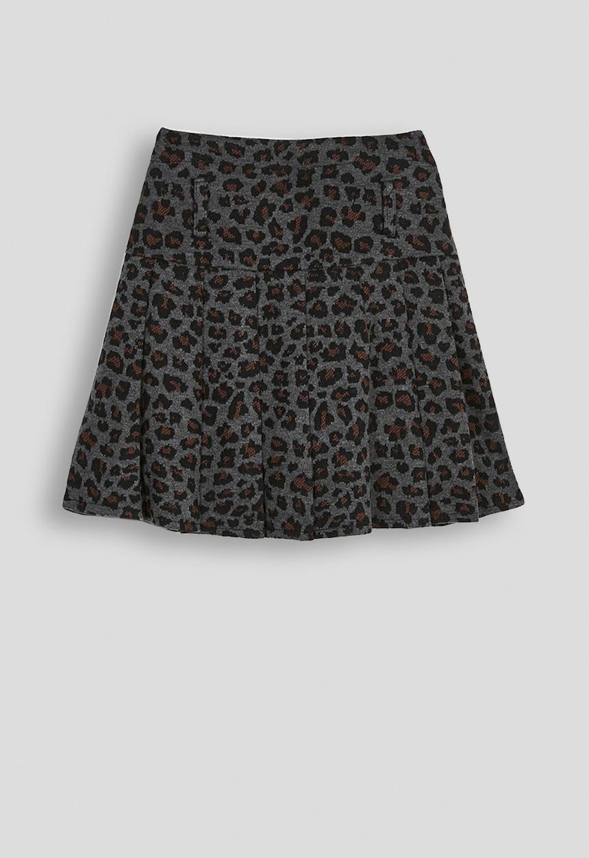 Pop Candy - Fork pleated basque mini skirt - grey/leopard print