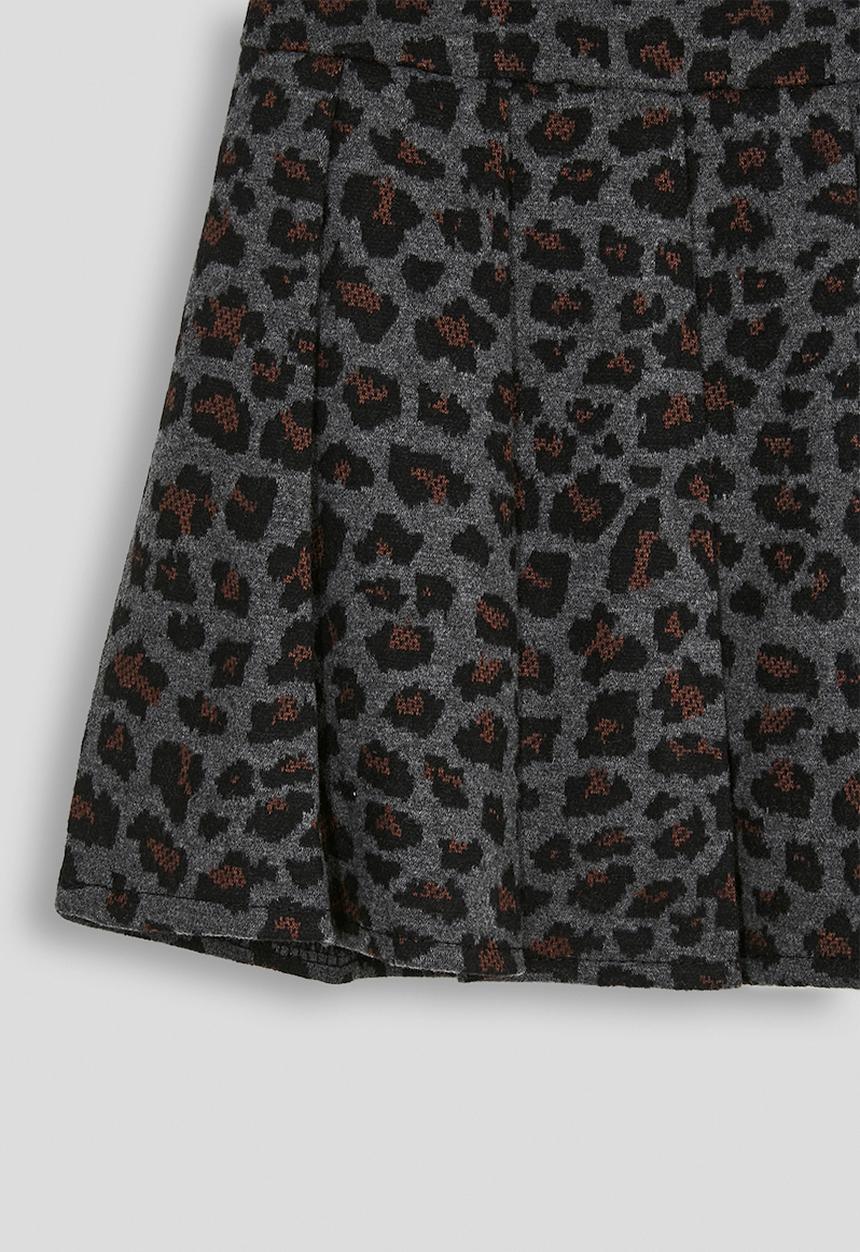 Pop Candy - Fork pleated basque mini skirt - grey/leopard print
