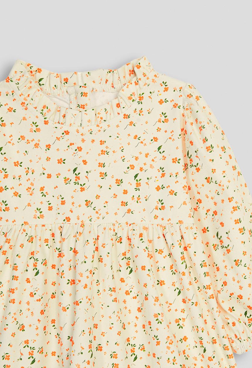 Pop Candy - Pleated collar dress - milk punch/floral aop