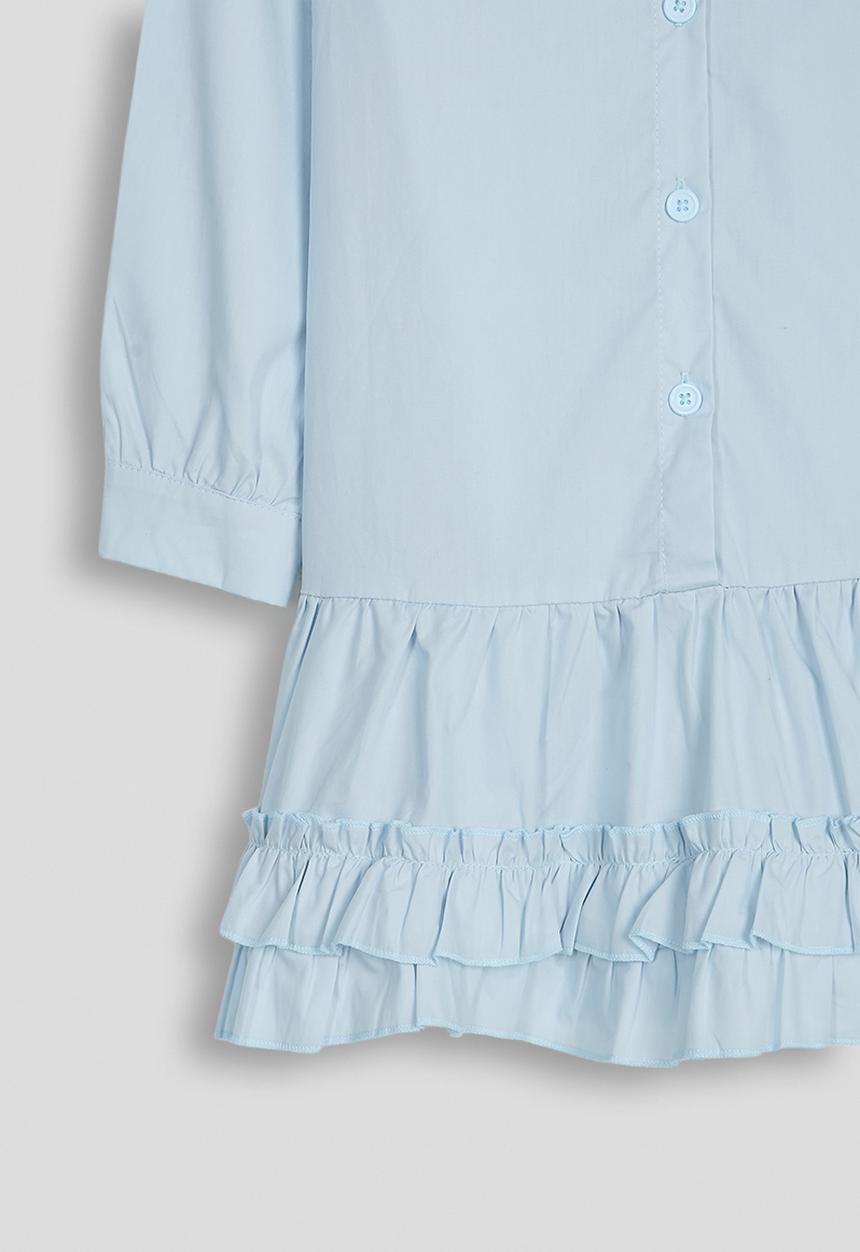 Pop Candy - Basic collar shirt dress with frilled hem - light blue