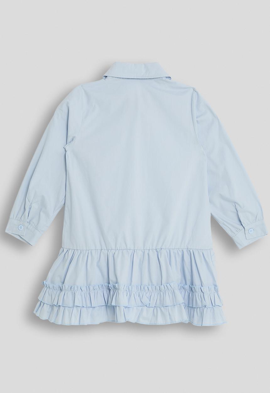 Pop Candy - Basic collar shirt dress with frilled hem - light blue