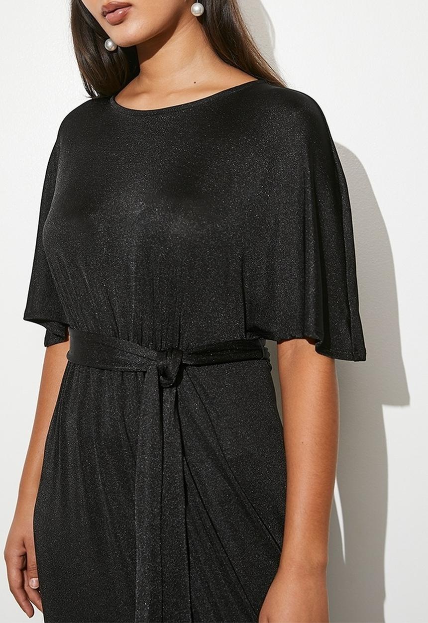 VELVET - Statement drape maxi kaftan dress- black