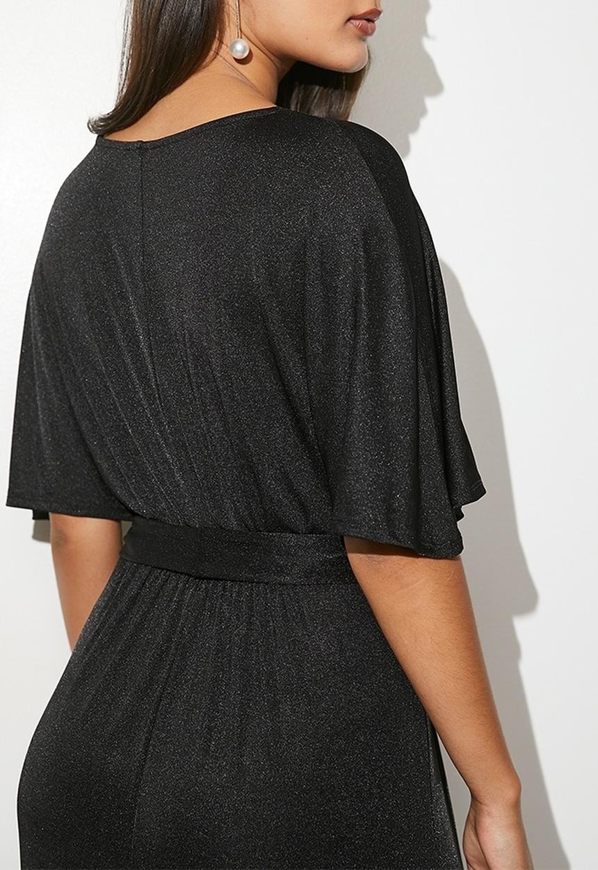 VELVET - Statement drape maxi kaftan dress- black