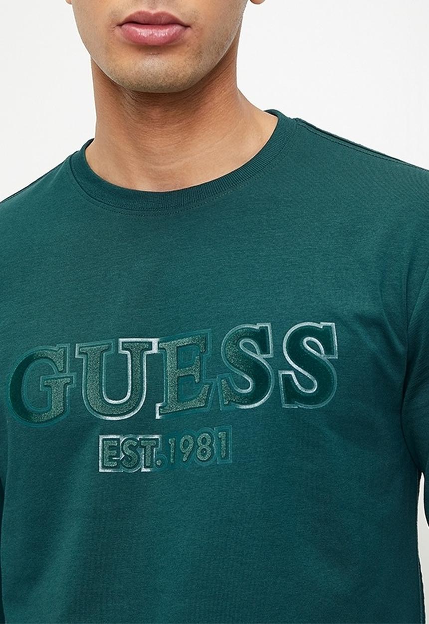 GUESS - Long sleeve cn sprayed flock logo tee - true teal