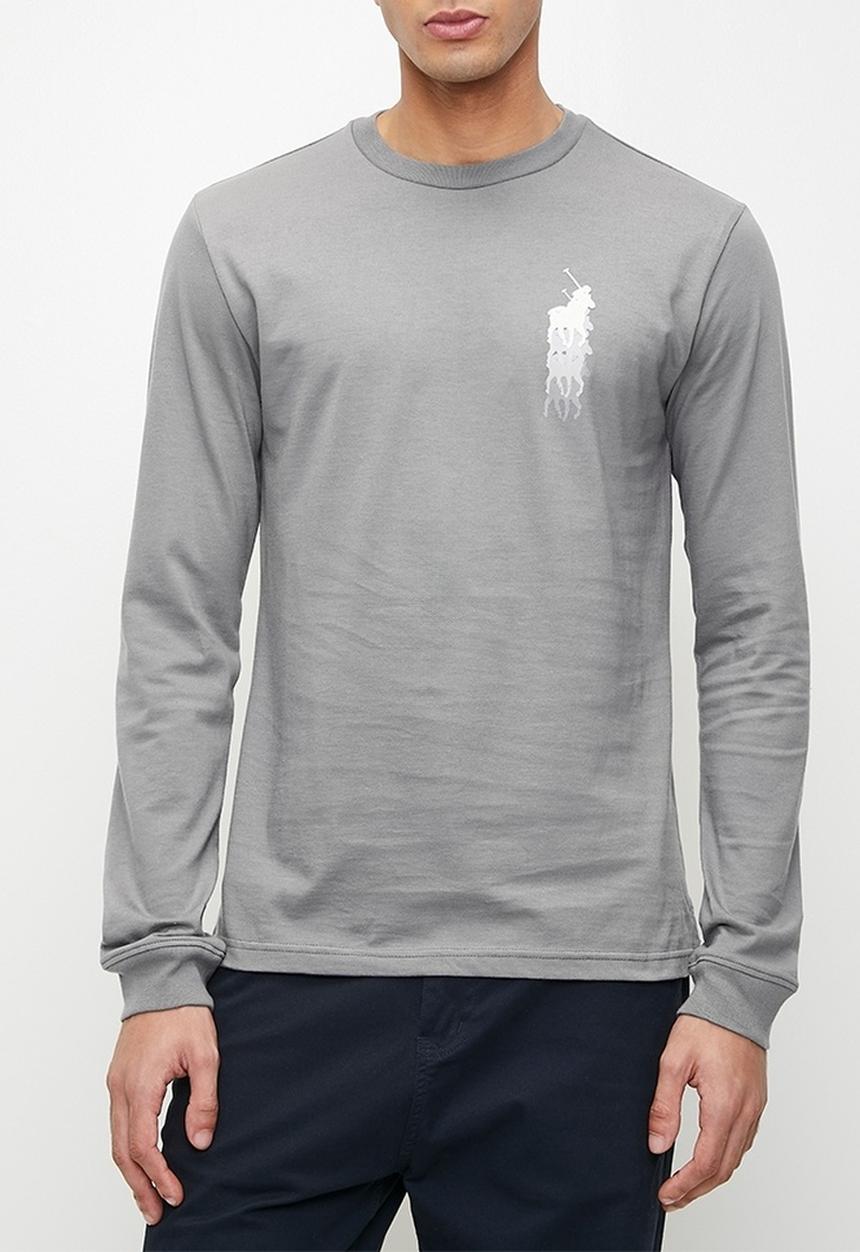 POLO - Men Sport Long Sleeve Logo Tee - Charcoal