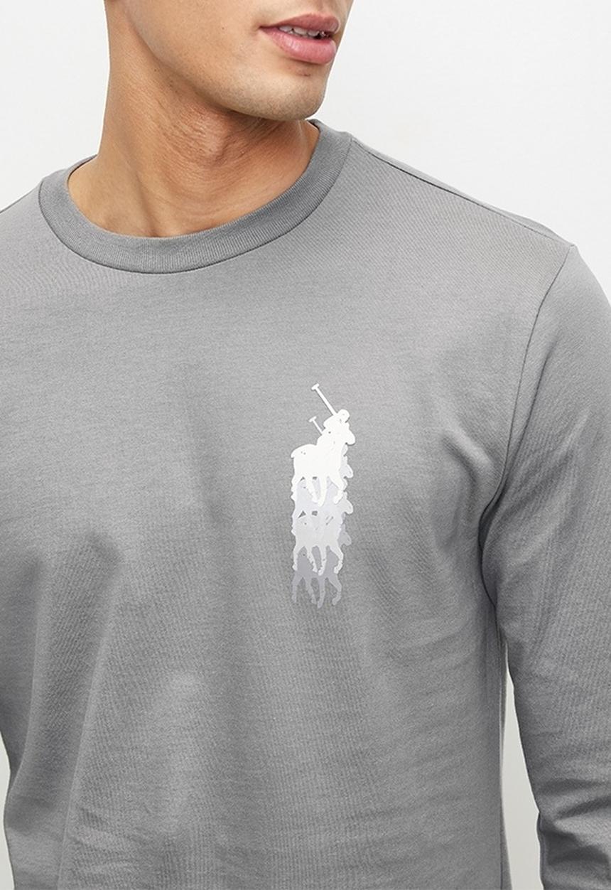 POLO - Men Sport Long Sleeve Logo Tee - Charcoal