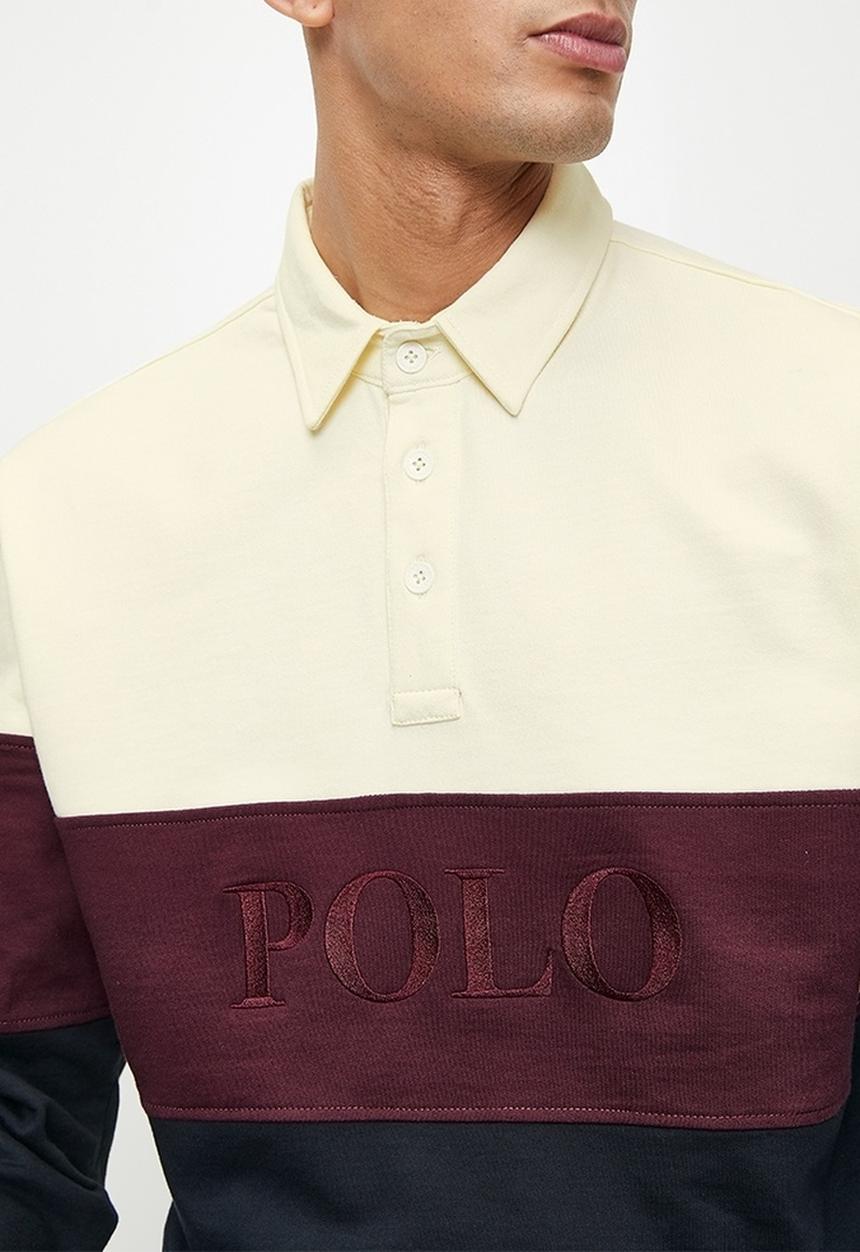 POLO - Mens Colour Block Long sleeve Sweater - Burgundy