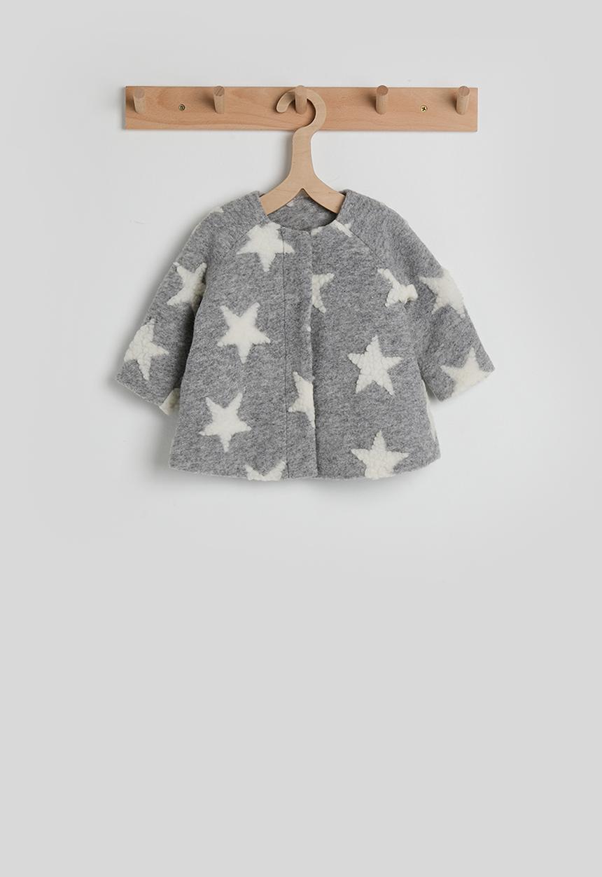 Pop Candy - Melton collarless jacket - cloud grey/star aop