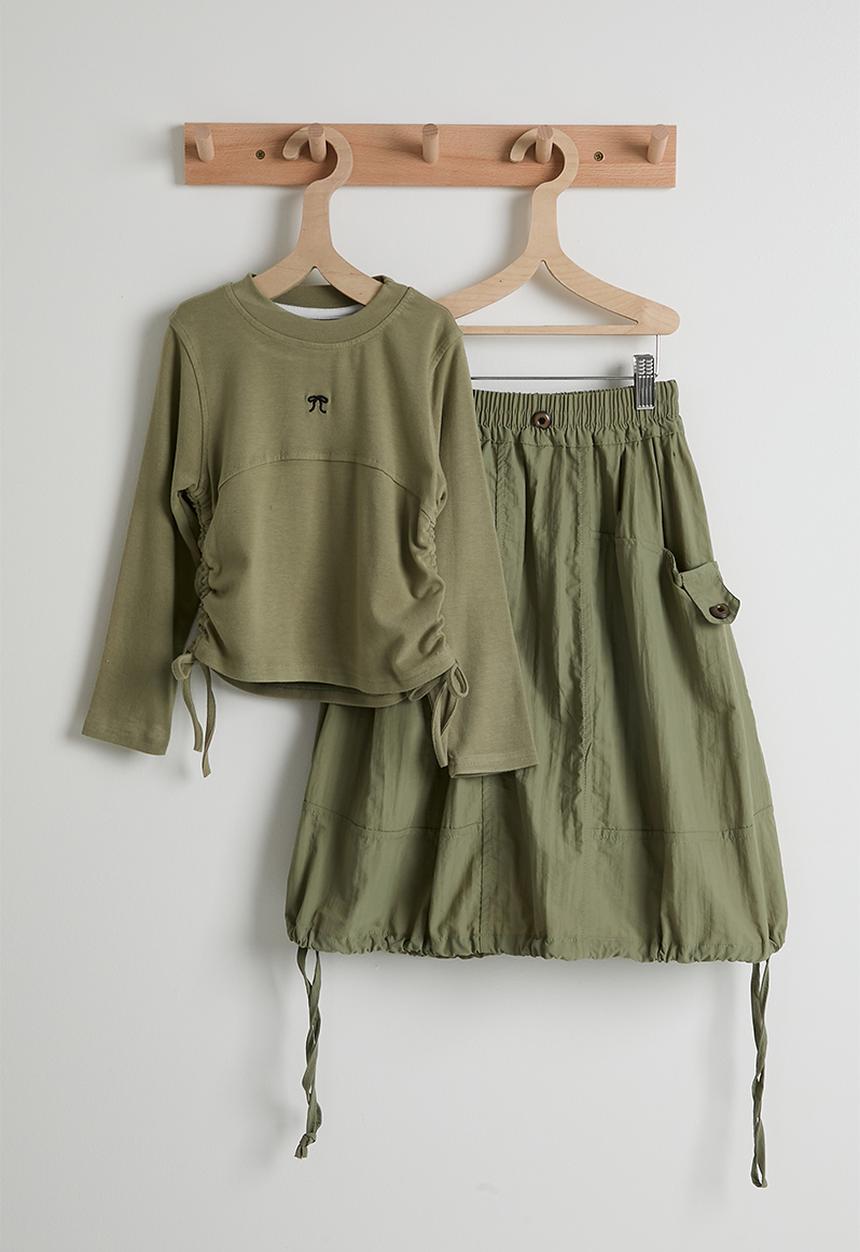 Pop Candy - Drawstring top & midi skirt - army green