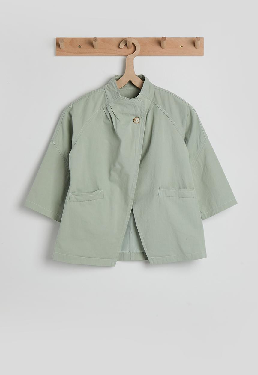 Pop Candy - Funnel collar batwing jacket - light sage