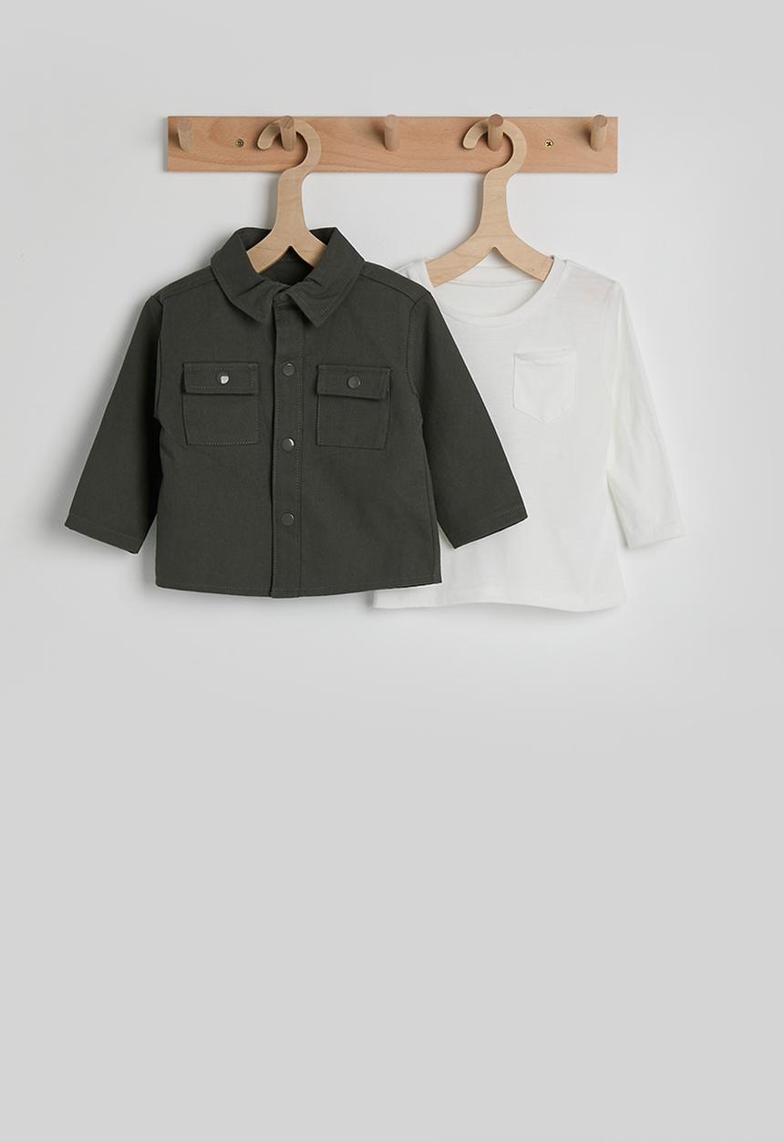 Pop Candy - Cargo-style shirt with long sleeved top - dark grey/white