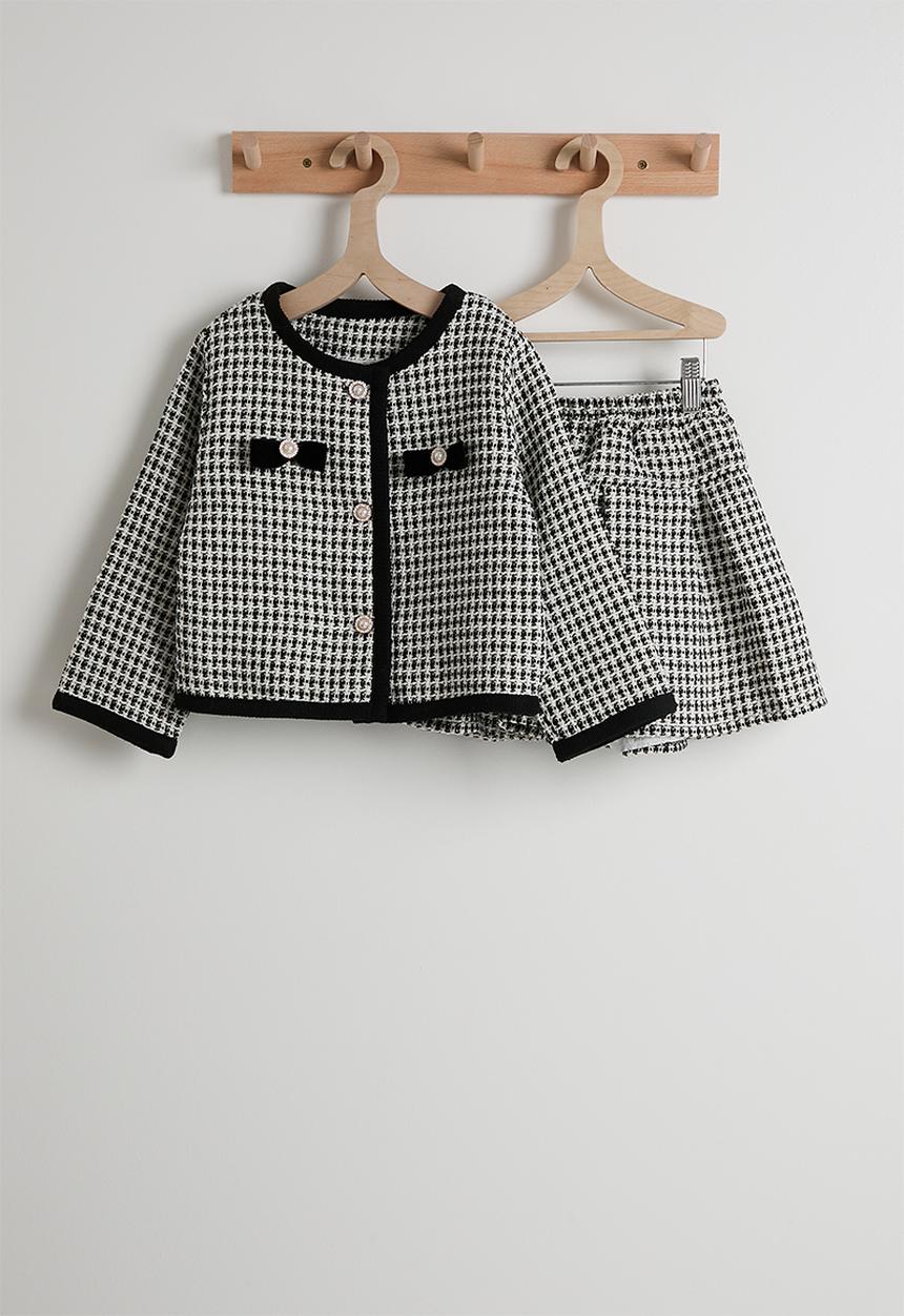 Pop Candy - Tweed collarless jacket with pleated skirt - black/white