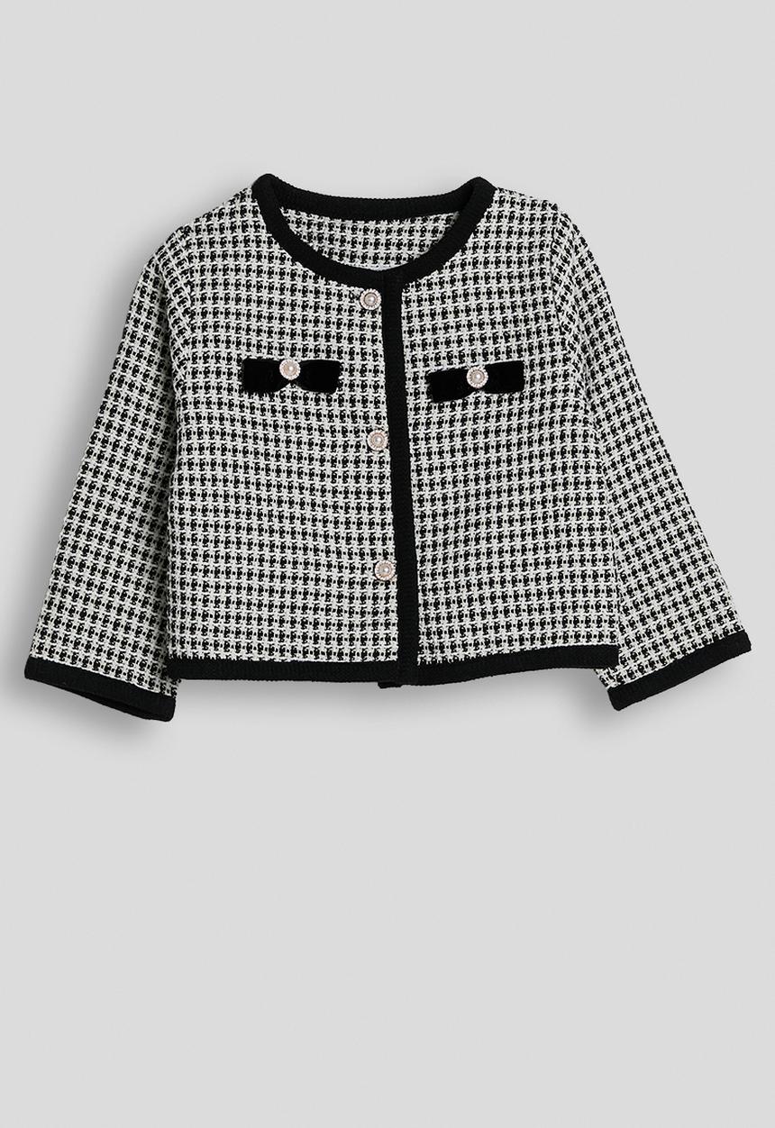 Pop Candy - Tweed collarless jacket with pleated skirt - black/white