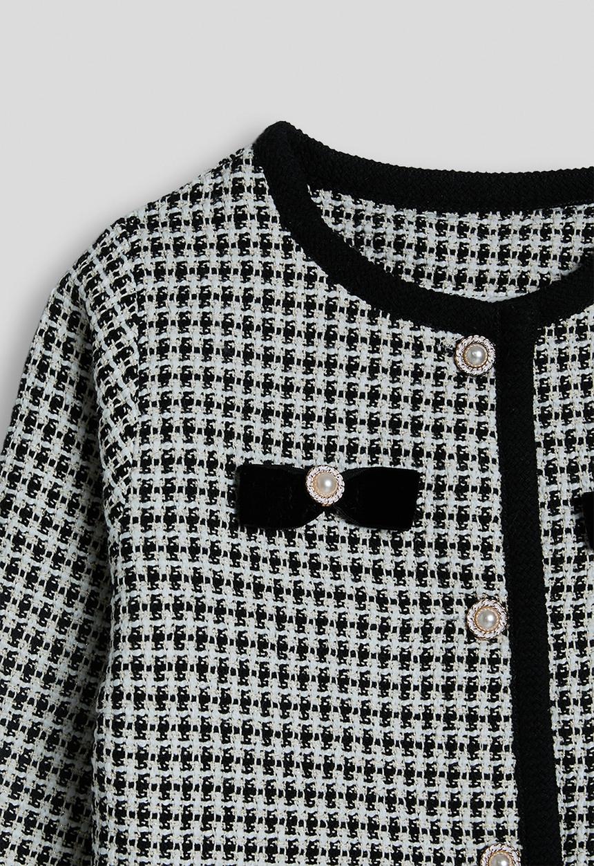 Pop Candy - Tweed collarless jacket with pleated skirt - black/white