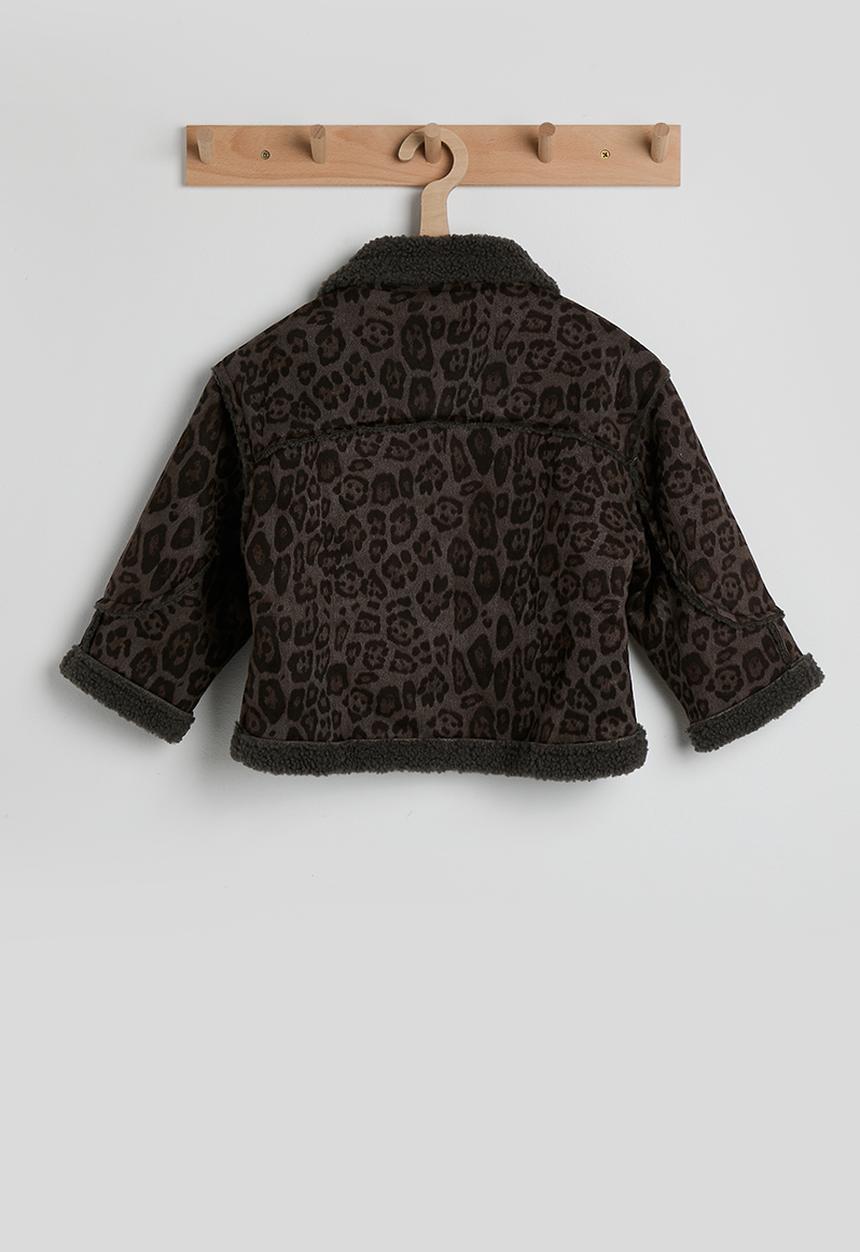 Pop Candy - Shearling lined flying jacket & tote bag - leopard print/dark grey