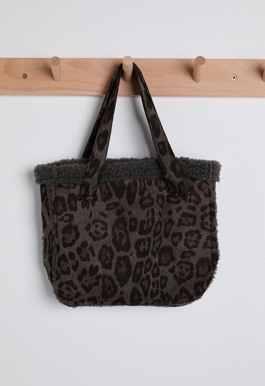 Pop Candy - Shearling lined flying jacket & tote bag - leopard print/dark grey