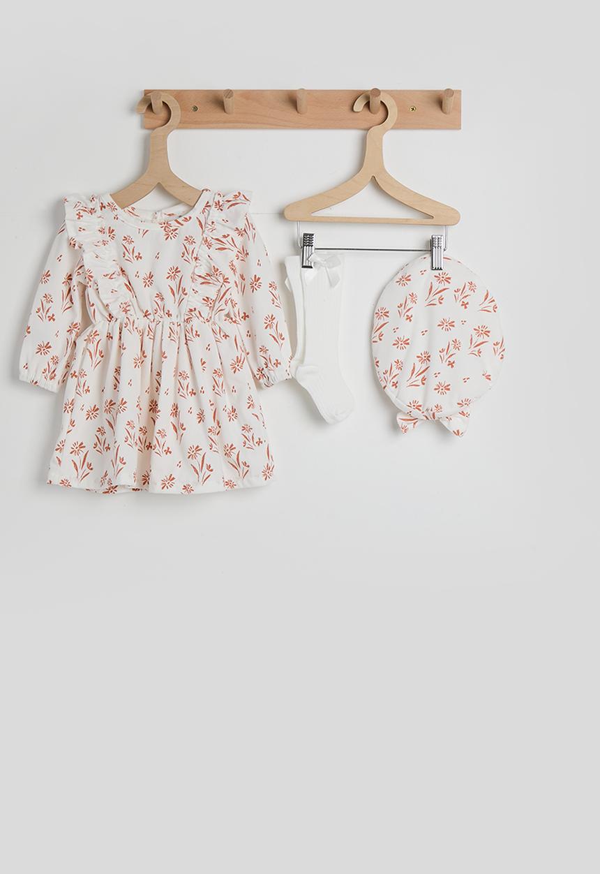 Pop Candy - Dress with beret & long socks - floral aop/white