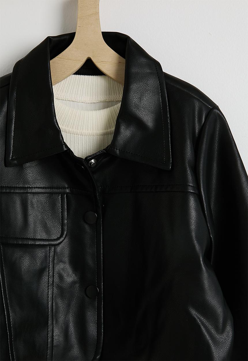 Pop Candy - PU jacket & skirt with ribbed top - black/cream
