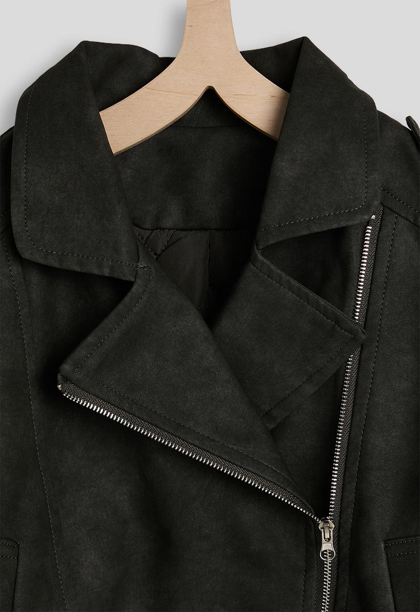 Pop Candy - Faux suede jacket with diagonal zipper - black