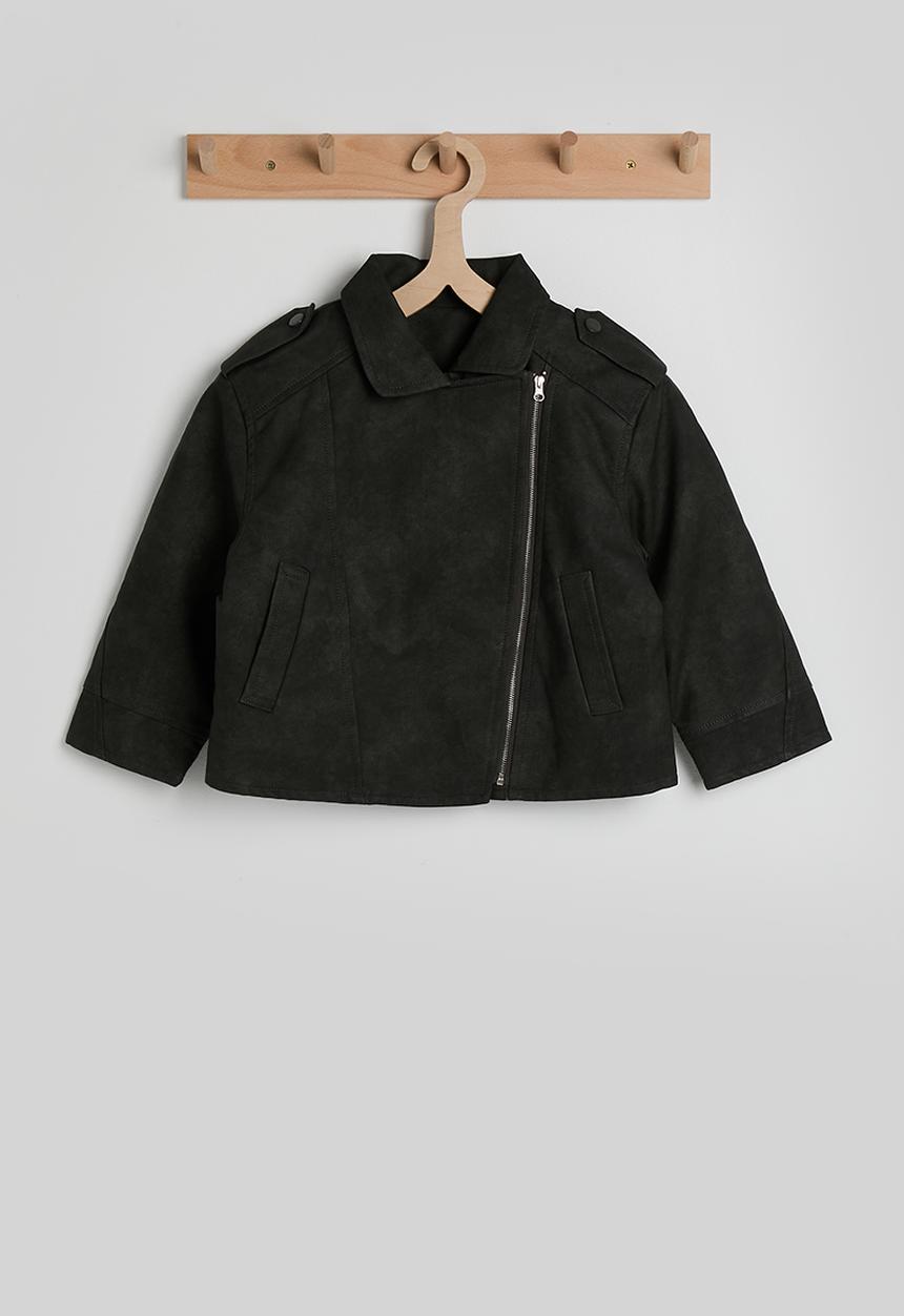 Pop Candy - Faux suede jacket with diagonal zipper - black