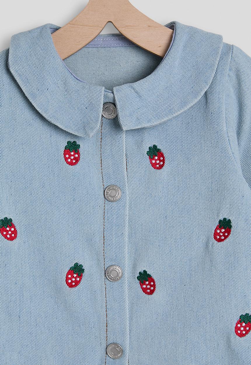 Pop Candy - Embroidered strawberry denim blouse & pants - light blue