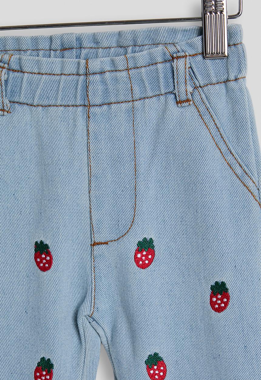 Pop Candy - Embroidered strawberry denim blouse & pants - light blue
