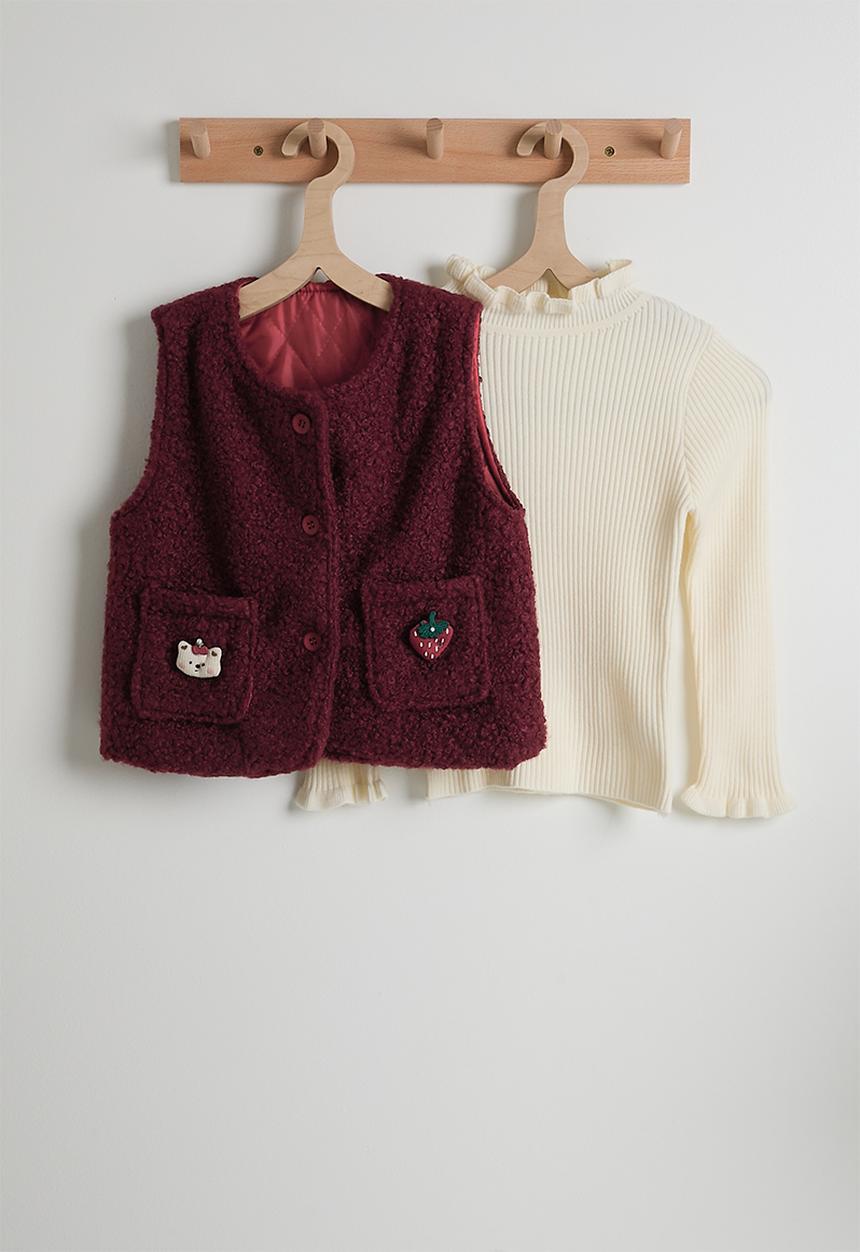 Pop Candy - 4 piece outfit set - cream/burgundy/check
