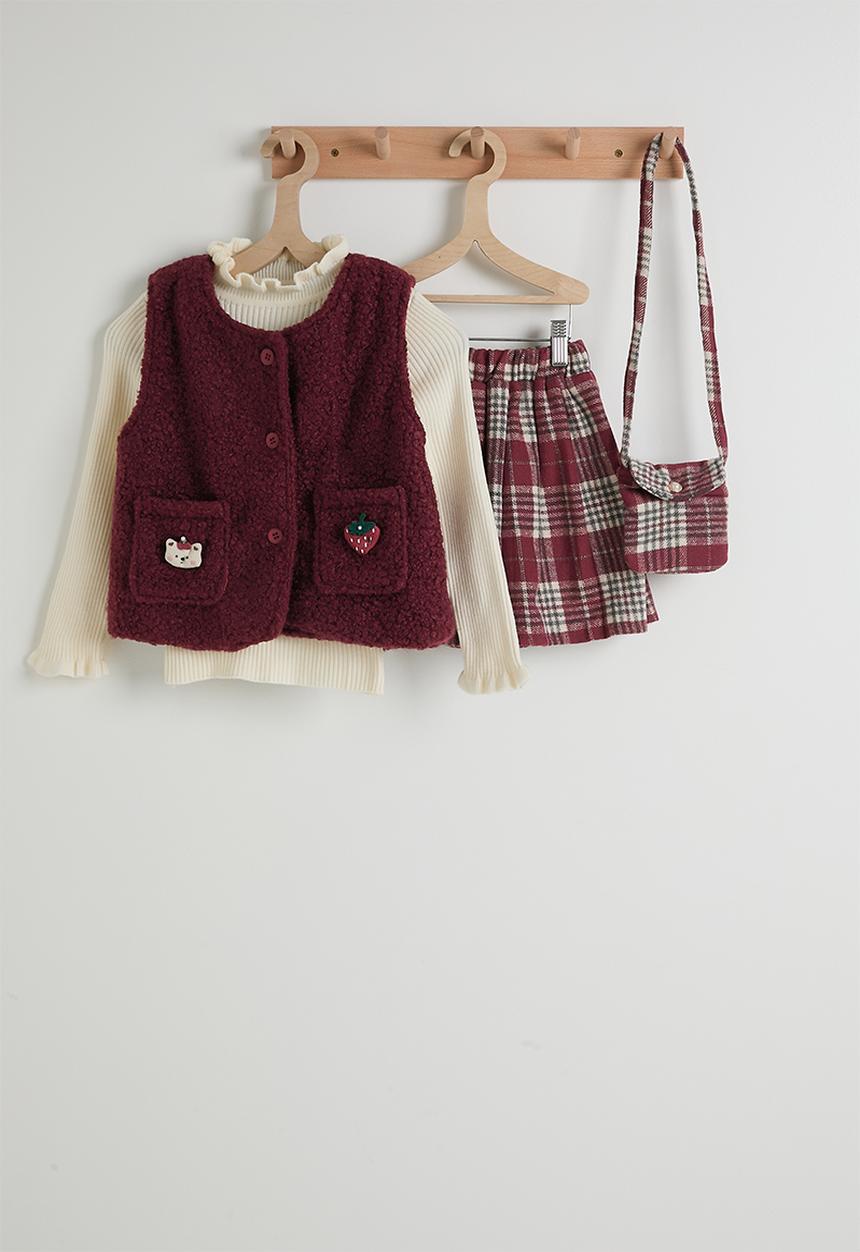 Pop Candy - 4 piece outfit set - cream/burgundy/check